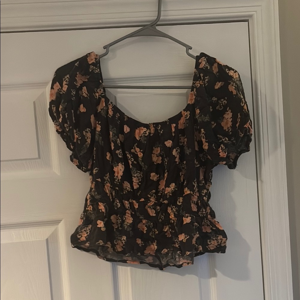 SO Orange Puff Sleeve Ruched Blouse